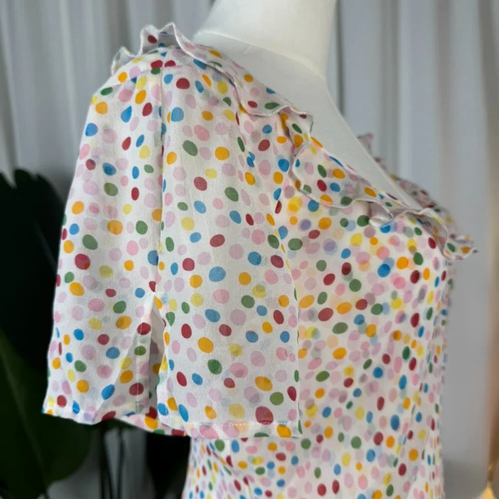 Vintage Y2K 100% Silk Polka Dot Midi Bias-Cut Princess Seam Dress size 10 - Picture 5 of 10